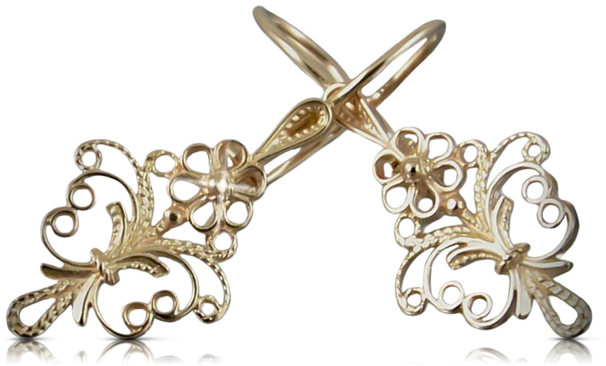 Vintage rose pink 14k 585 gold Vintage leaf earrings ven224