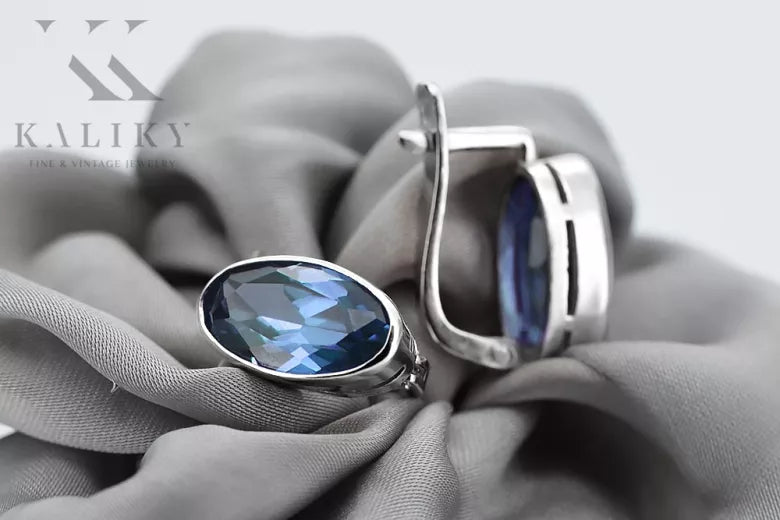 Silver 925 aquamarine Vintage earrings vec001s Russian Soviet style vec001s-aq