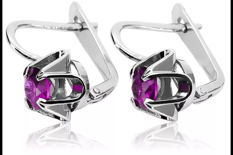 Vintage 925 Silver Amethyst earrings vec018s Russian Soviet style