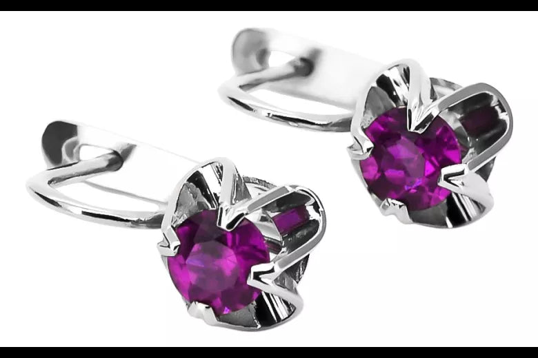 Vintage 925 Silver Amethyst earrings vec018s Russian Soviet style
