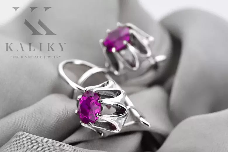 Vintage 925 Silver Amethyst earrings vec092s Russian Soviet style vec092s-am