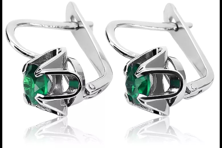 Vintage Silver 925 Emerald Earrings 17mm vec018s-em