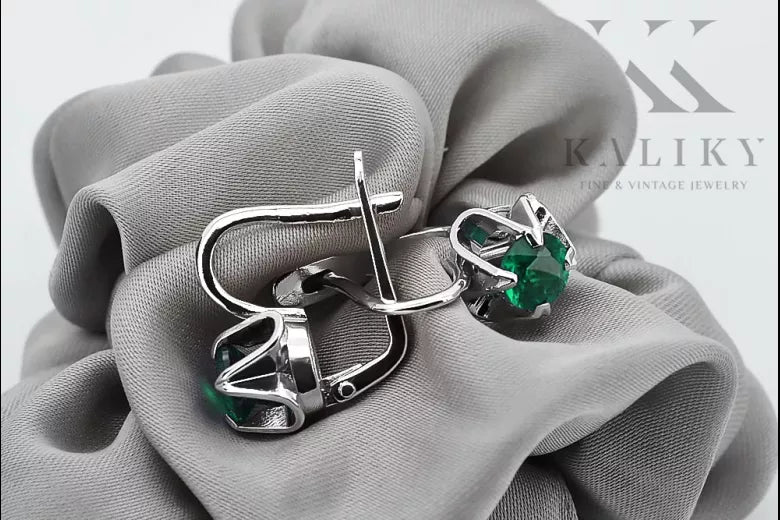 Vintage Silver 925 Emerald Earrings 17mm vec018s-em