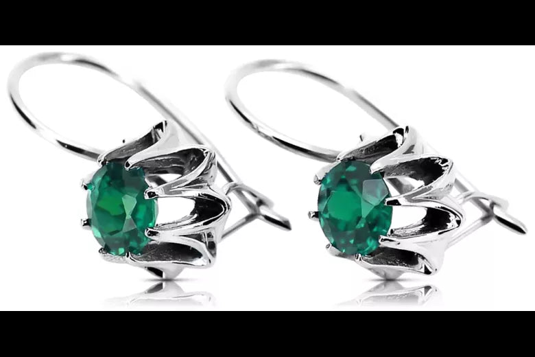Vintage 925 Silver emerald earrings vec092s Russian Soviet style vec092s-em