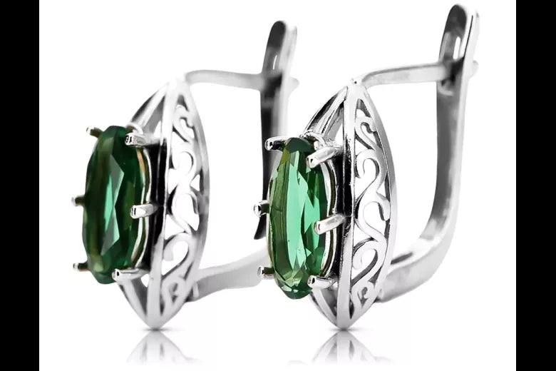Vintage 925 Silver emerald earrings vec141s Russian Soviet style vec141s-em