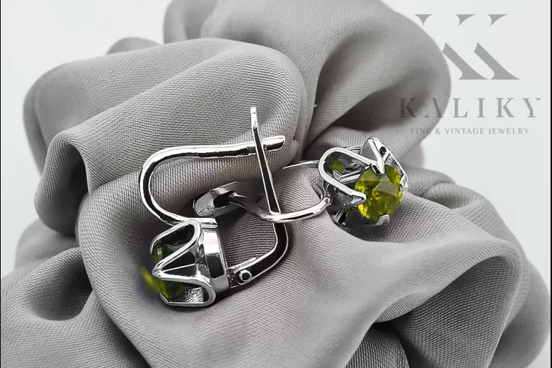 Vintage 925 Silver Peridot earrings vec018s Russian Soviet style