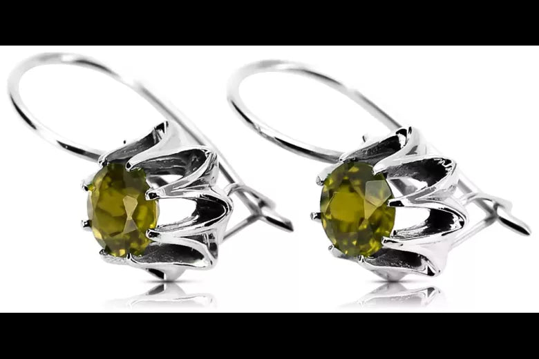 Vintage 925 Silver peridot earrings vec092s Russian Soviet style vec092s-yp