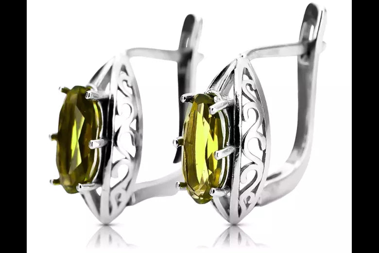 Vintage 925 Silver peridot earrings vec141s Russian Soviet style vec141s-yp