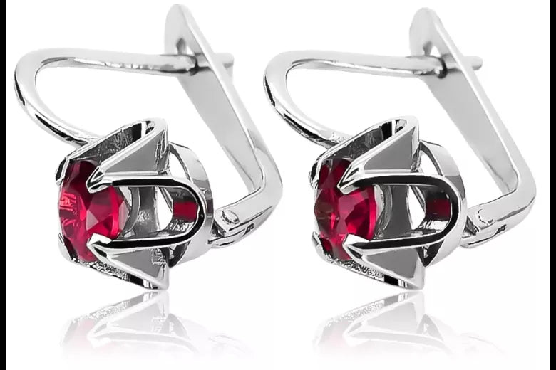 Vintage 925 Silver Ruby earrings vec018s Russian Soviet style