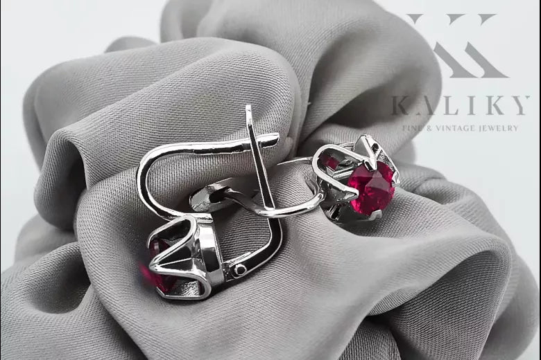 Vintage 925 Silver Ruby earrings vec018s Russian Soviet style