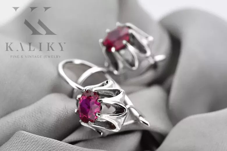 Vintage 925 Silver ruby earrings vec092s Russian Soviet style vec092s-rb