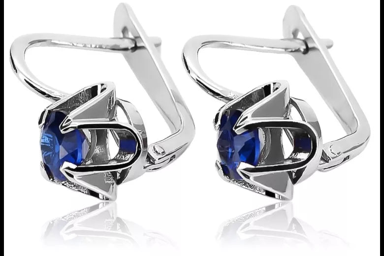 Vintage 925 Silver Sapphire earrings vec018s Russian Soviet style