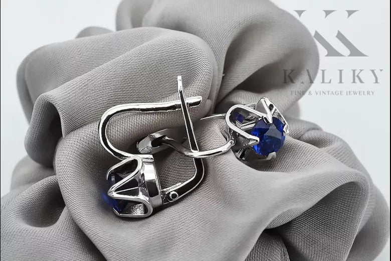 Vintage 925 Silver Sapphire earrings vec018s Russian Soviet style