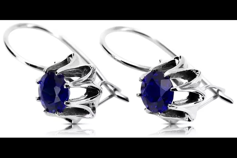 Vintage 925 Silver sapphire earrings vec092s Russian Soviet style vec092s-sp