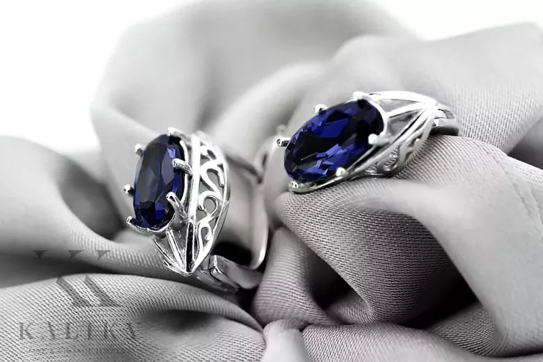 Vintage 925 Silver sapphire earrings vec141s Russian Soviet style vec141s-sp