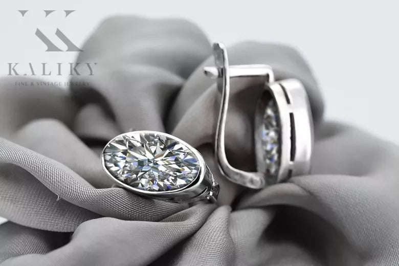 Vintage 925 Silver zircon earrings vec001s Russian Soviet style vec001s-zi