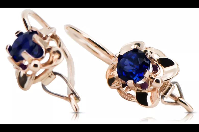Vintage craft Earrings Sapphire Original Vintage 14K Rose Gold vec116r