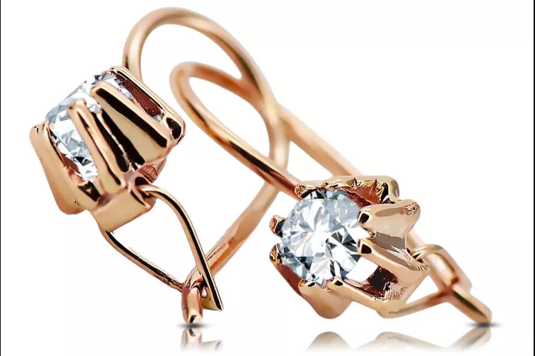 Vintage craft Earrings Zircon Original Vintage 14K Rose Gold vec053r