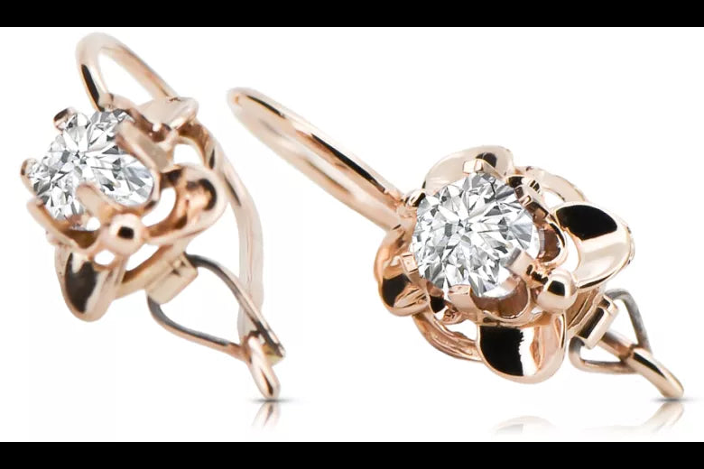 Vintage craft Earrings Zircon Original Vintage 14K Rose Gold vec116r
