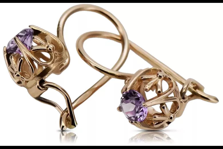 Vintage earrings made of 14k 585 rose gold with Amethyst vec145