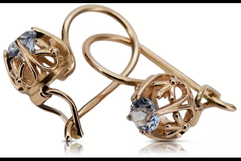 Vintage earrings made of 14k 585 rose gold with Aquamarine vec145
