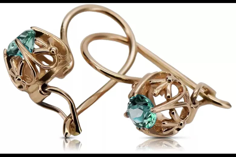 Vintage earrings made of 14k 585 rose gold with Emerald vec145