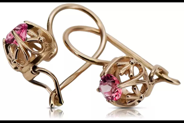 Vintage earrings made of 14k 585 rose gold with Ruby vec145