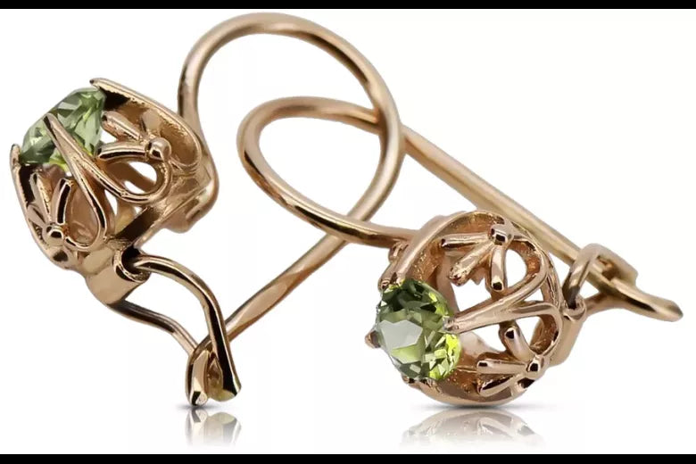 Vintage earrings made of 14k 585 rose gold with Yellow Peridot vec145