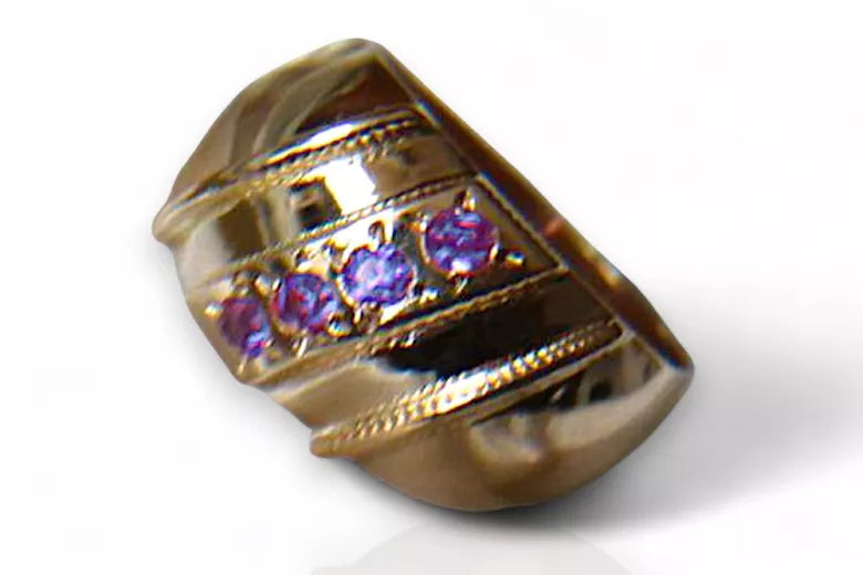 Vintage Rose Gold Ring 14K Alexandrite Ruby Emerald Sapphire Zircon 585 vrc280