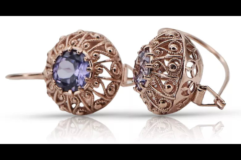 Vintage 14k Rose Gold Alexandrite Earrings 28mm