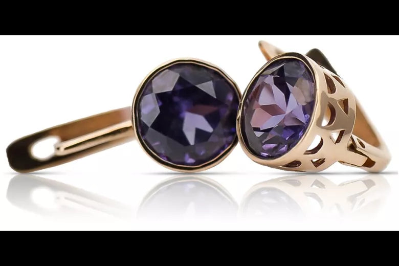Vintage rose pink 14k 585 gold Alexandrite earrings vec107
