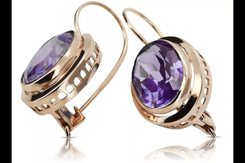 Vintage rose pink 14k 585 gold Alexandrite earrings vec114