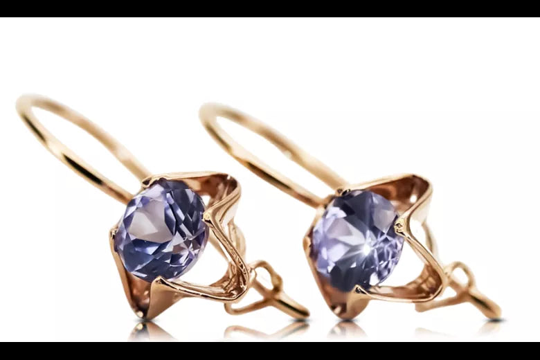 Vintage rose pink 14k 585 gold alexandrite earrings vec142 Vintage Russian Soviet Style