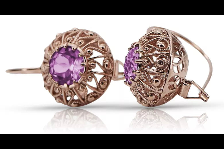 Vintage rose pink 14k 585 gold amethyst earrings vec002 Russian Soviet style