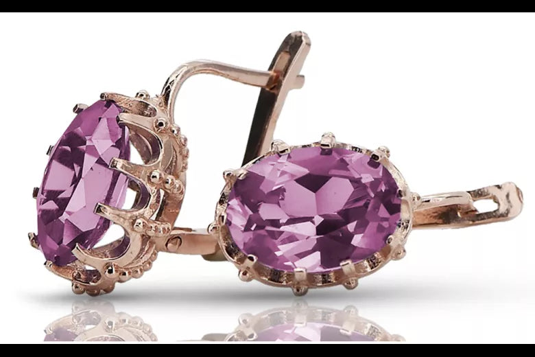 Vintage rose pink 14k 585 gold Amethyst earrings vec079 Vintage