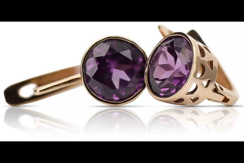 Vintage rose pink 14k 585 gold Amethyst earrings vec107