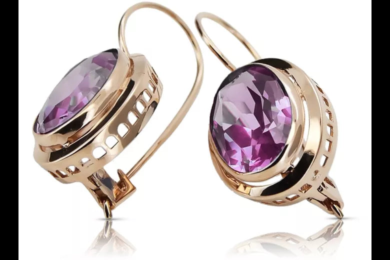 Vintage rose pink 14k 585 gold Amethyst earrings vec114