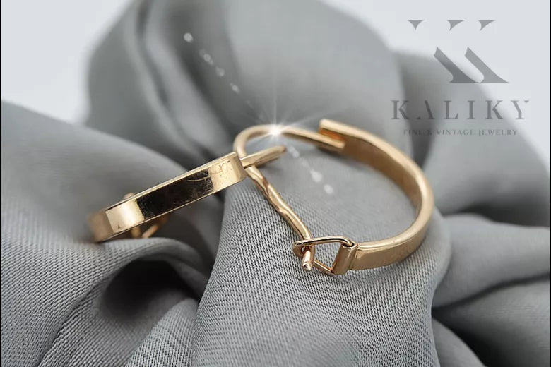 Vintage rose pink 14k 585 gold round earrings ven055