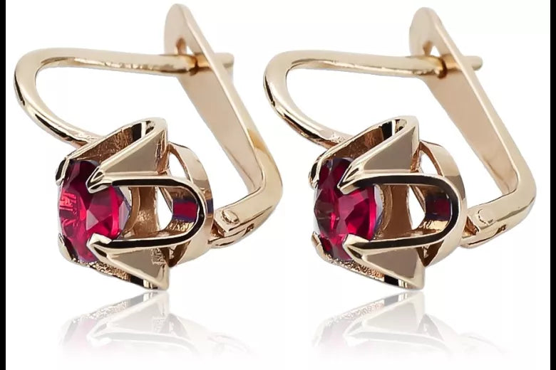 Vintage rose pink 14k 585 gold Ruby earrings vec018 Russian Soviet style