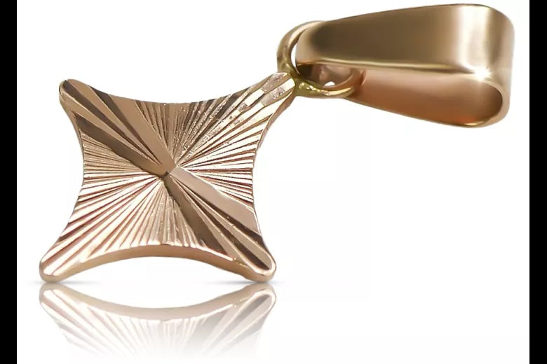 Vintage rose pink 14k 585 gold square Vintage pendant vpn035