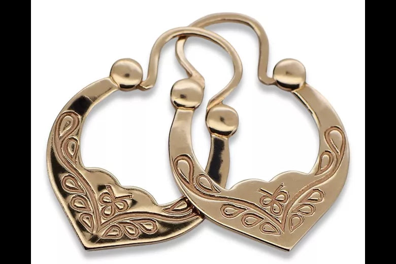 Vintage rose pink 14k 585 gold Vintage Gipsy earrings ven017