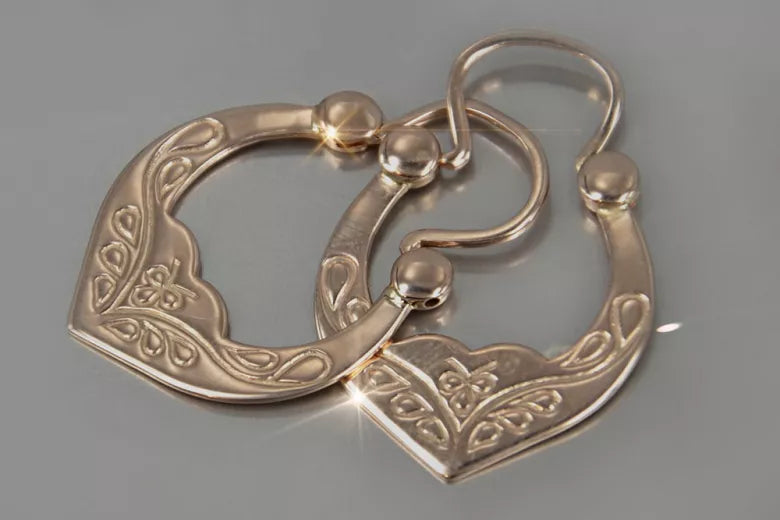 Vintage rose pink 14k 585 gold Vintage Gipsy earrings ven119