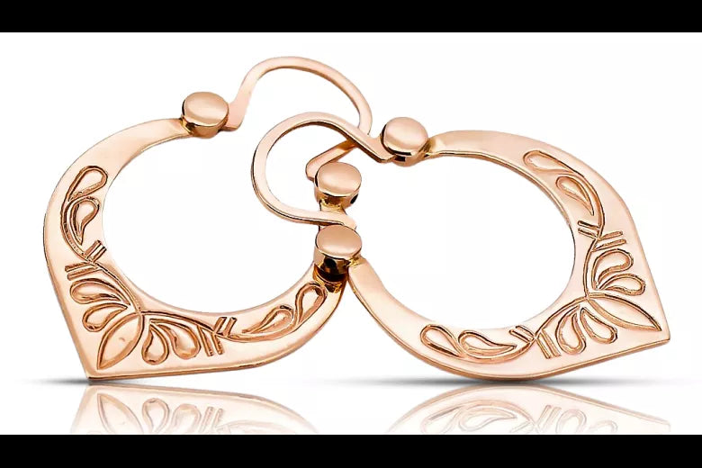 Vintage rose pink 14k 585 gold  Vintage Gipsy earrings ven176