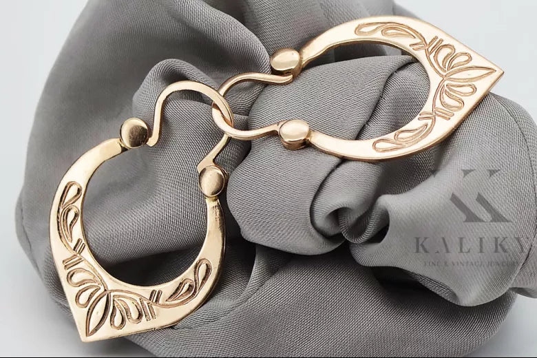 Vintage rose pink 14k 585 gold Vintage Gipsy earrings ven176