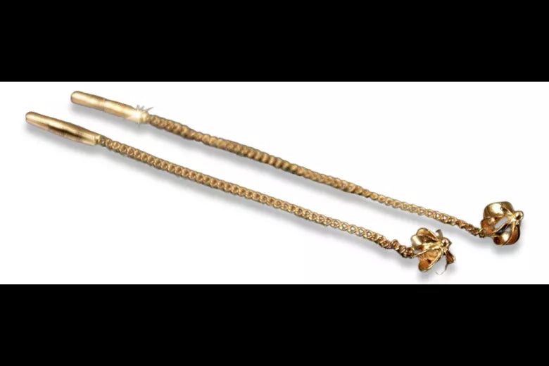 Vintage rose pink 14k 585 gold Vintage Hanging earrings ven012