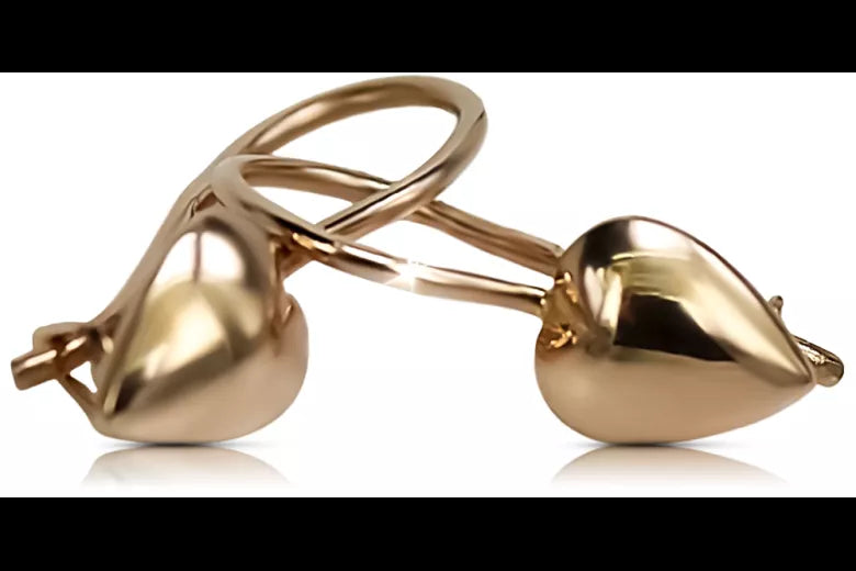 Vintage rose pink 14k 585 gold Vintage heart earrings ven066