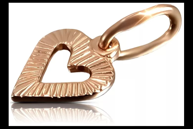 Vintage rose pink 14k 585 gold Vintage heart pendant vpn087