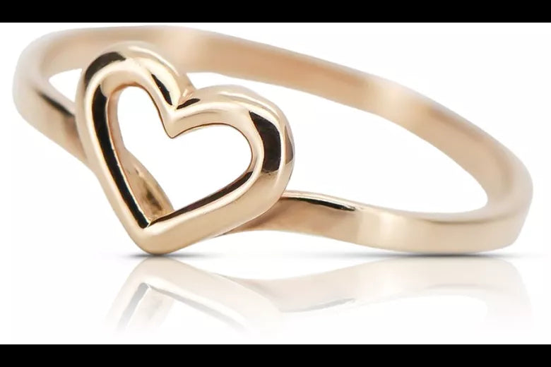 Vintage rose pink 14k 585 gold Vintage heart ring vrn116