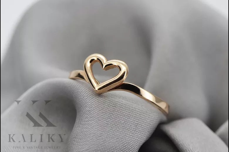 Vintage rose pink 14k 585 gold Vintage heart ring vrn116