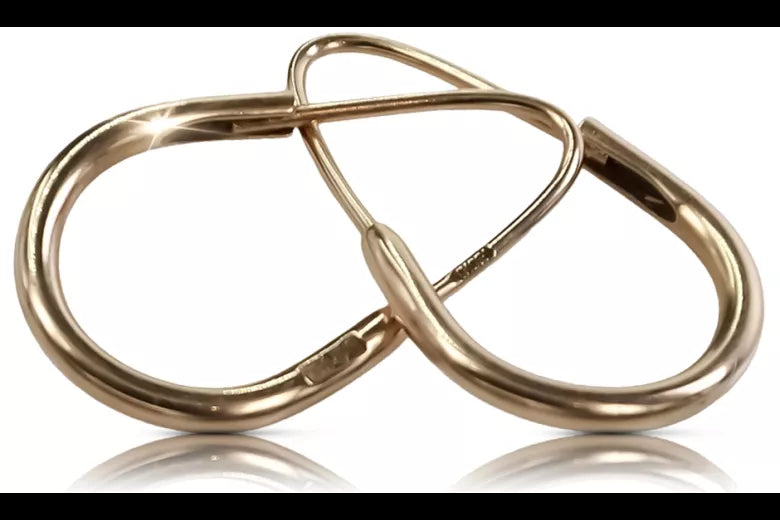 Vintage rose pink 14k 585 gold Hoops earrings ven057